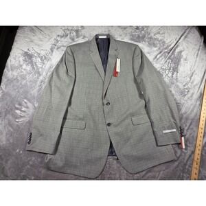 Perry Ellis Portfolio Blazer Mens 50L Grey Fine Plaid Modern Fit Jacket NEW